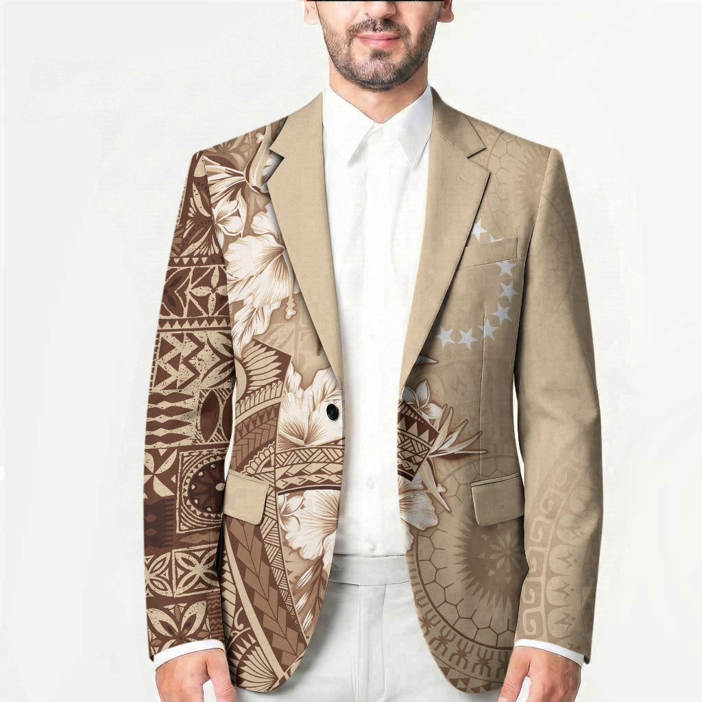 Kia Orana Cook Islands Tapa Floral With Cross Blazer Beige LT7 - Polynesian Pride