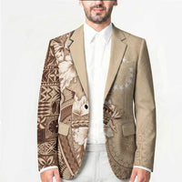 Kia Orana Cook Islands Tapa Floral With Cross Blazer Beige LT7 - Polynesian Pride