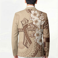 Kia Orana Cook Islands Tapa Floral With Cross Blazer Beige LT7 - Polynesian Pride