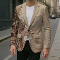 Kia Orana Cook Islands Tapa Floral With Cross Blazer Beige LT7 - Polynesian Pride