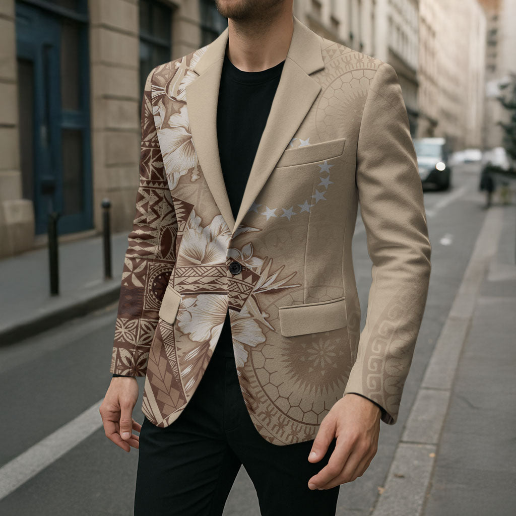Kia Orana Cook Islands Tapa Floral With Cross Blazer Beige LT7 - Polynesian Pride