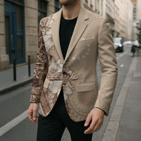 Kia Orana Cook Islands Tapa Floral With Cross Blazer Beige LT7 - Polynesian Pride