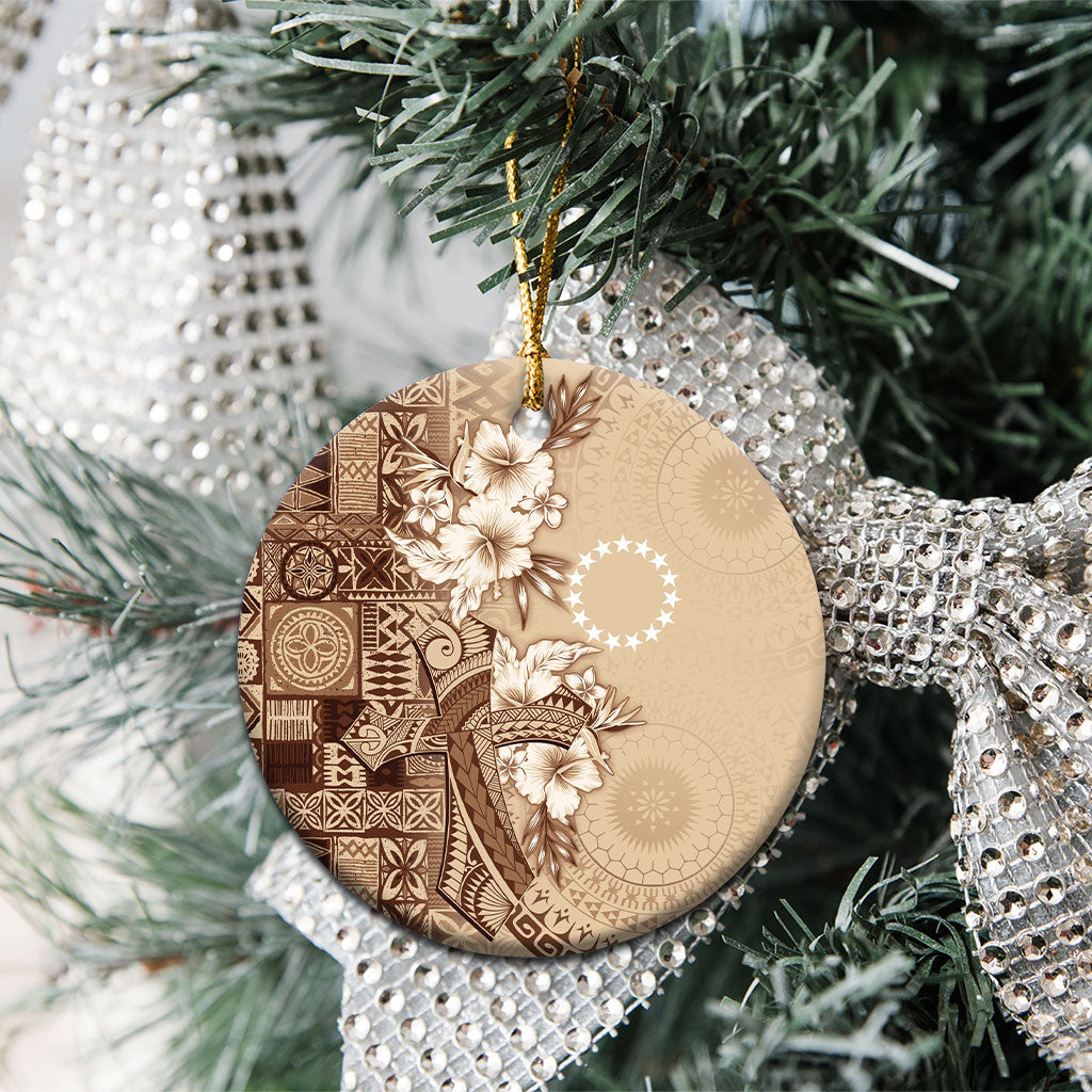 Kia Orana Cook Islands Tapa Floral With Cross Ceramic Ornament Beige LT7 - Polynesian Pride