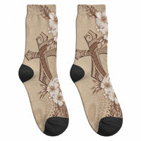 Kia Orana Cook Islands Tapa Floral With Cross Crew Socks Beige LT7 - Polynesian Pride