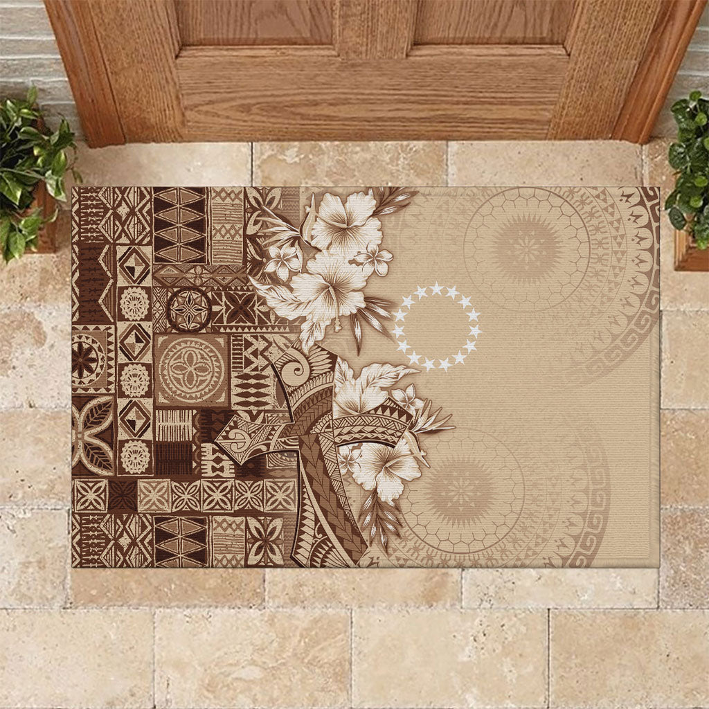 Kia Orana Cook Islands Tapa Floral With Cross Rubber Doormat Beige LT7 Beige - Polynesian Pride