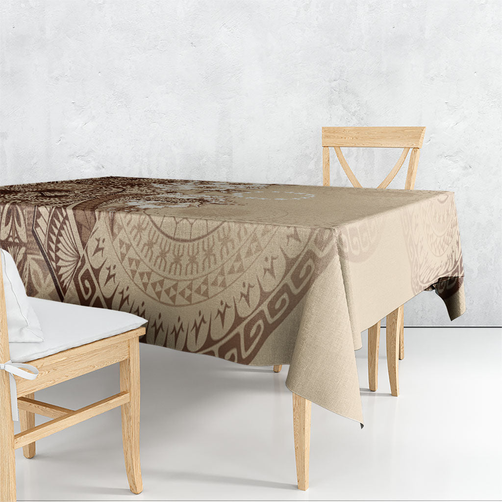 Kia Orana Cook Islands Tapa Floral With Cross Tablecloth Beige LT7 - Polynesian Pride