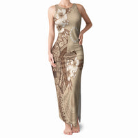 Kia Orana Cook Islands Tapa Floral With Cross Tank Maxi Dress Beige LT7 Women Beige - Polynesian Pride