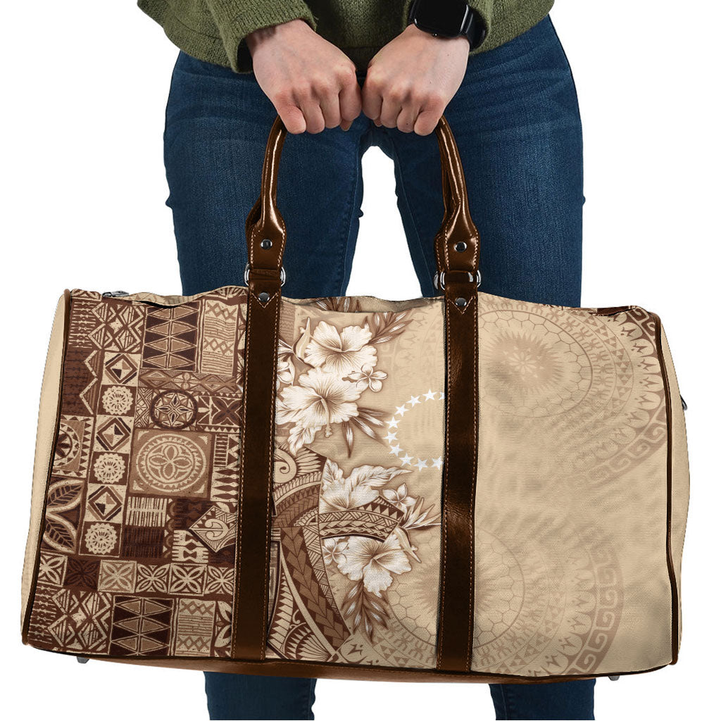 Kia Orana Cook Islands Tapa Floral With Cross Travel Bag Beige LT7 Beige - Polynesian Pride