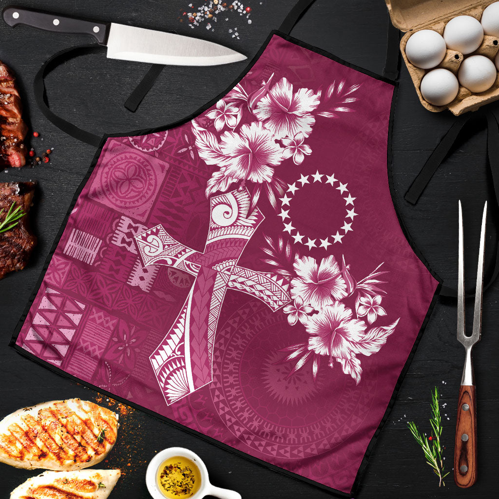 Kia Orana Cook Islands Tapa Floral With Cross Apron Maroon LT7 Maroon - Polynesian Pride