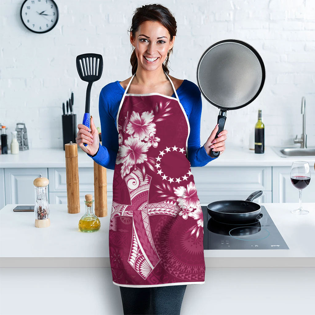 Kia Orana Cook Islands Tapa Floral With Cross Apron Maroon LT7 - Polynesian Pride