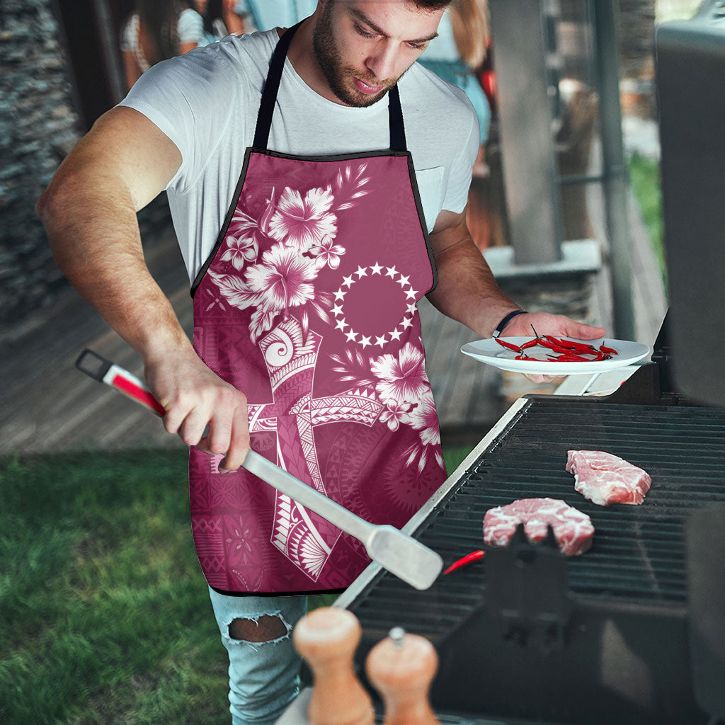 Kia Orana Cook Islands Tapa Floral With Cross Apron Maroon LT7 - Polynesian Pride