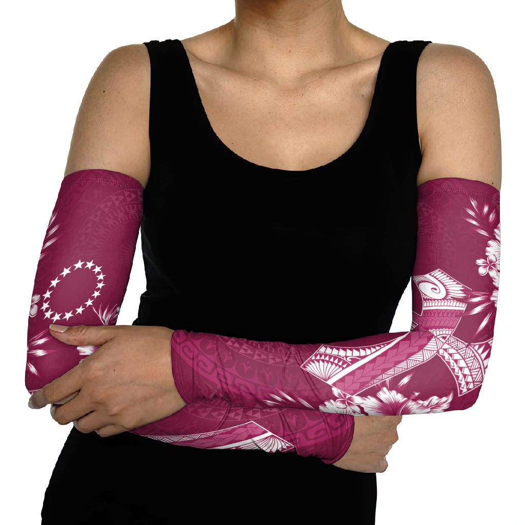 Kia Orana Cook Islands Tapa Floral With Cross Arm Sleeves Maroon LT7 - Polynesian Pride