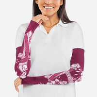 Kia Orana Cook Islands Tapa Floral With Cross Arm Sleeves Maroon LT7 - Polynesian Pride