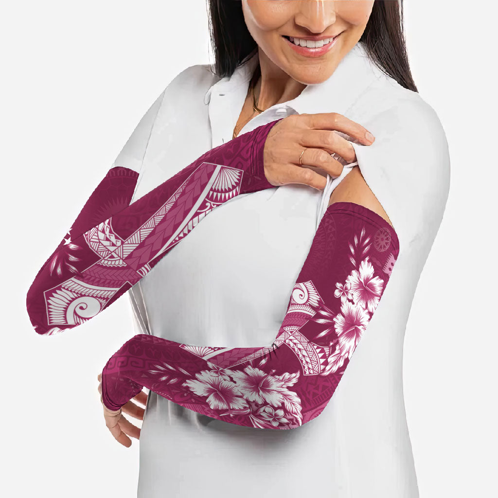 Kia Orana Cook Islands Tapa Floral With Cross Arm Sleeves Maroon LT7 - Polynesian Pride
