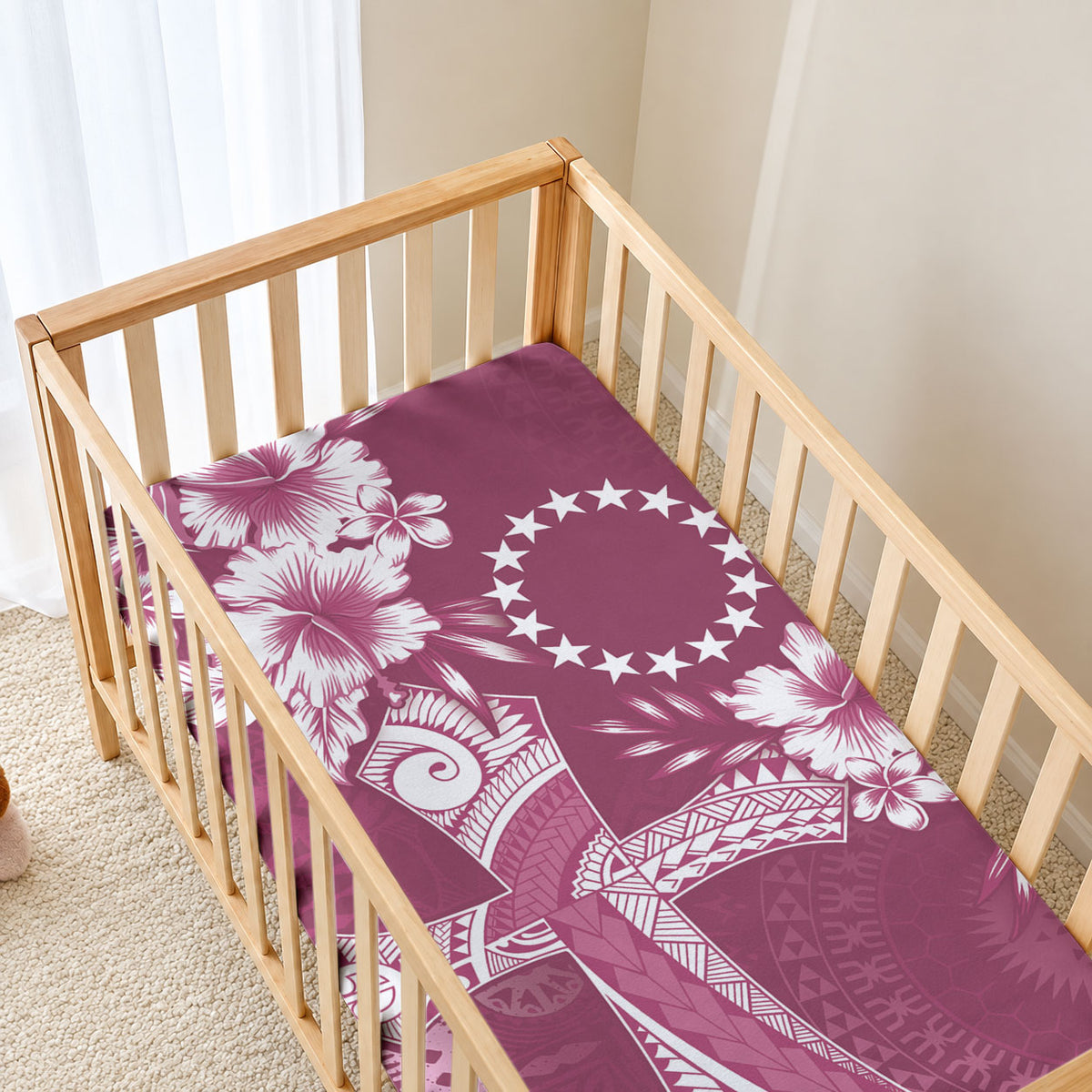 Kia Orana Cook Islands Tapa Floral With Cross Baby Bed Cover Maroon LT7 - Polynesian Pride
