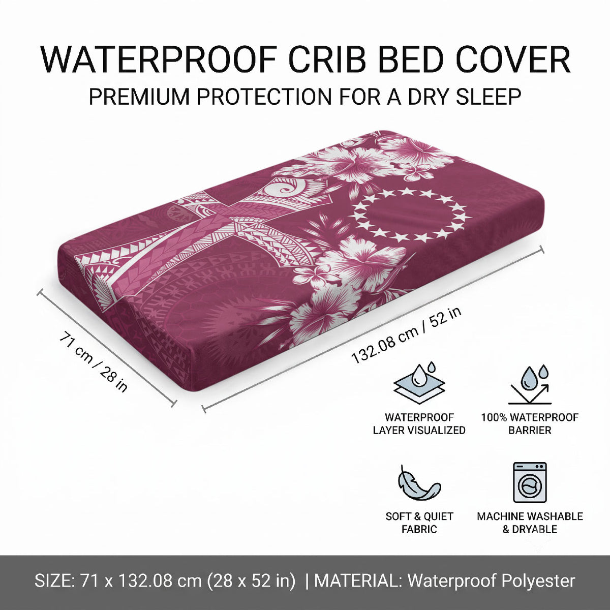 Kia Orana Cook Islands Tapa Floral With Cross Baby Bed Cover Maroon LT7 - Polynesian Pride