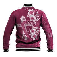 Kia Orana Cook Islands Tapa Floral With Cross Baseball Jacket Maroon LT7 - Polynesian Pride