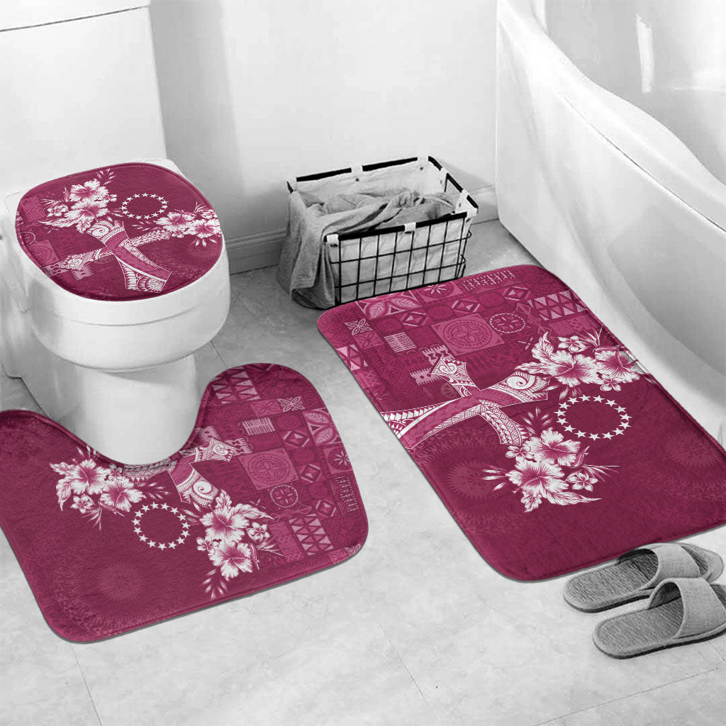 Kia Orana Cook Islands Tapa Floral With Cross Bathroom Set Maroon LT7 Mat Set Only (3 pcs) One Size Maroon - Polynesian Pride