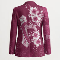 Kia Orana Cook Islands Tapa Floral With Cross Blazer Maroon LT7 - Polynesian Pride