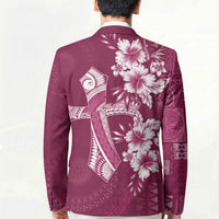 Kia Orana Cook Islands Tapa Floral With Cross Blazer Maroon LT7 - Polynesian Pride