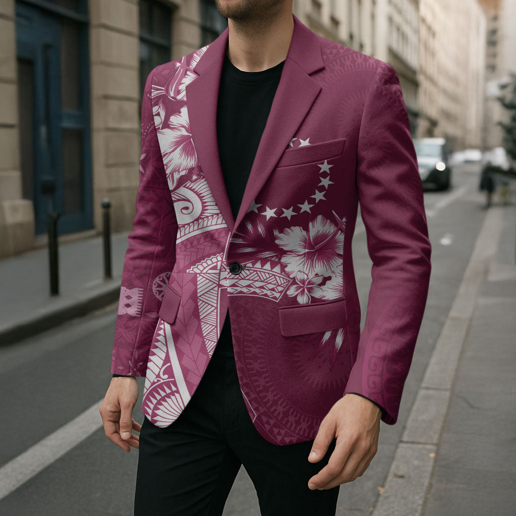 Kia Orana Cook Islands Tapa Floral With Cross Blazer Maroon LT7 - Polynesian Pride