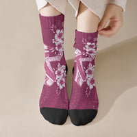 Kia Orana Cook Islands Tapa Floral With Cross Crew Socks Maroon LT7 Crew Socks Maroon - Polynesian Pride