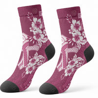 Kia Orana Cook Islands Tapa Floral With Cross Crew Socks Maroon LT7 - Polynesian Pride