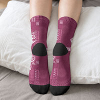 Kia Orana Cook Islands Tapa Floral With Cross Crew Socks Maroon LT7 - Polynesian Pride