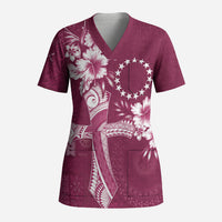 Kia Orana Cook Islands Tapa Floral With Cross Scrub Top Maroon LT7 Adult Maroon - Polynesian Pride