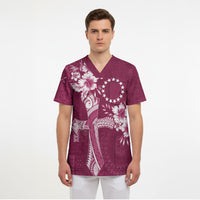 Kia Orana Cook Islands Tapa Floral With Cross Scrub Top Maroon LT7 - Polynesian Pride