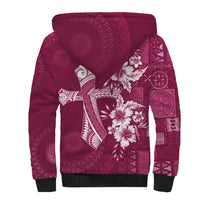 Kia Orana Cook Islands Tapa Floral With Cross Sherpa Hoodie Maroon LT7 - Polynesian Pride