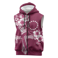 Kia Orana Cook Islands Tapa Floral With Cross Sleeveless Zip Hoodie Maroon LT7 Maroon - Polynesian Pride