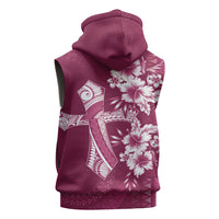 Kia Orana Cook Islands Tapa Floral With Cross Sleeveless Zip Hoodie Maroon LT7 - Polynesian Pride