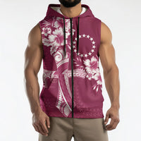 Kia Orana Cook Islands Tapa Floral With Cross Sleeveless Zip Hoodie Maroon LT7 - Polynesian Pride
