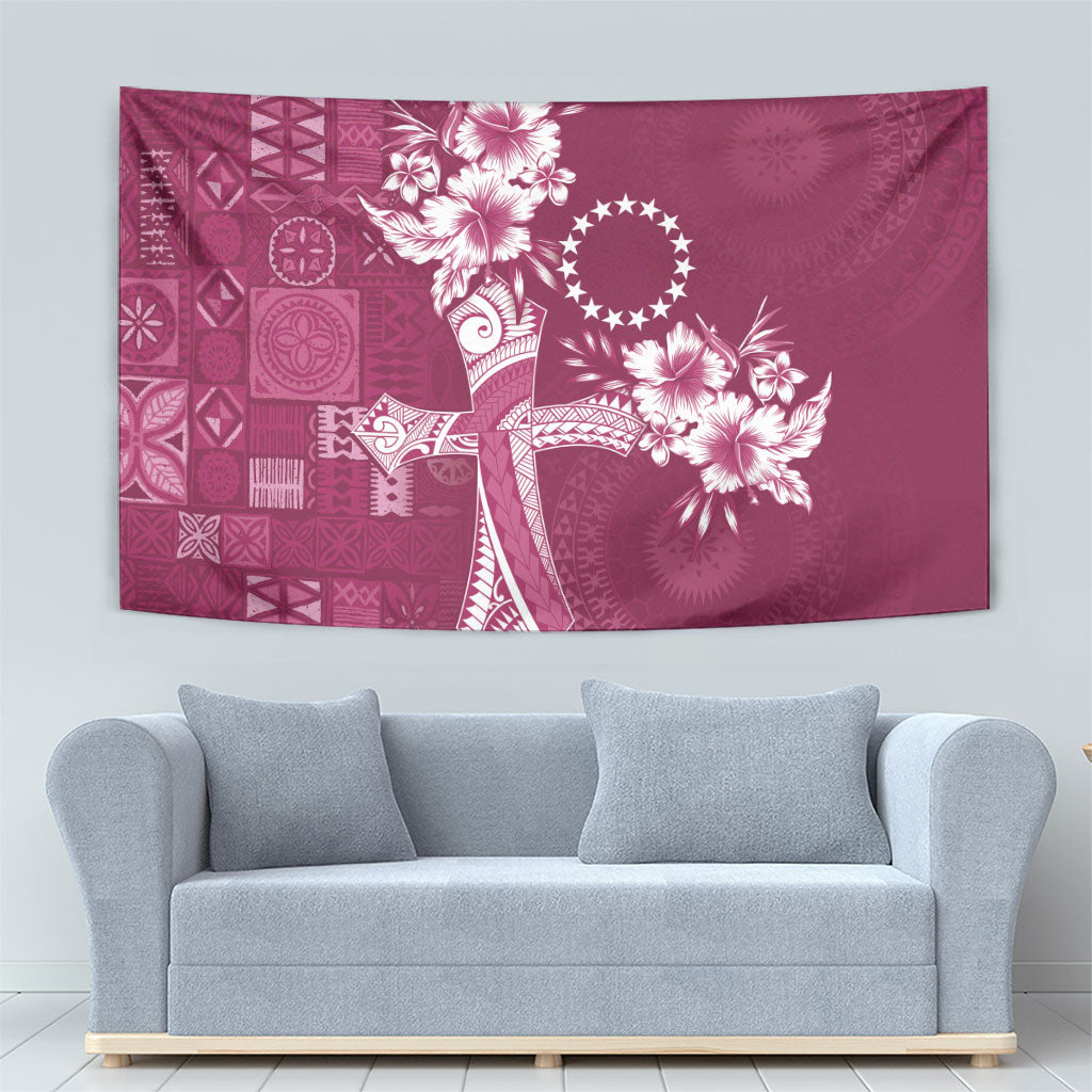 Kia Orana Cook Islands Tapa Floral With Cross Tapestry Maroon LT7 - Polynesian Pride