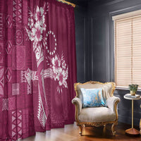 Kia Orana Cook Islands Tapa Floral With Cross Window Curtain Maroon LT7 - Polynesian Pride