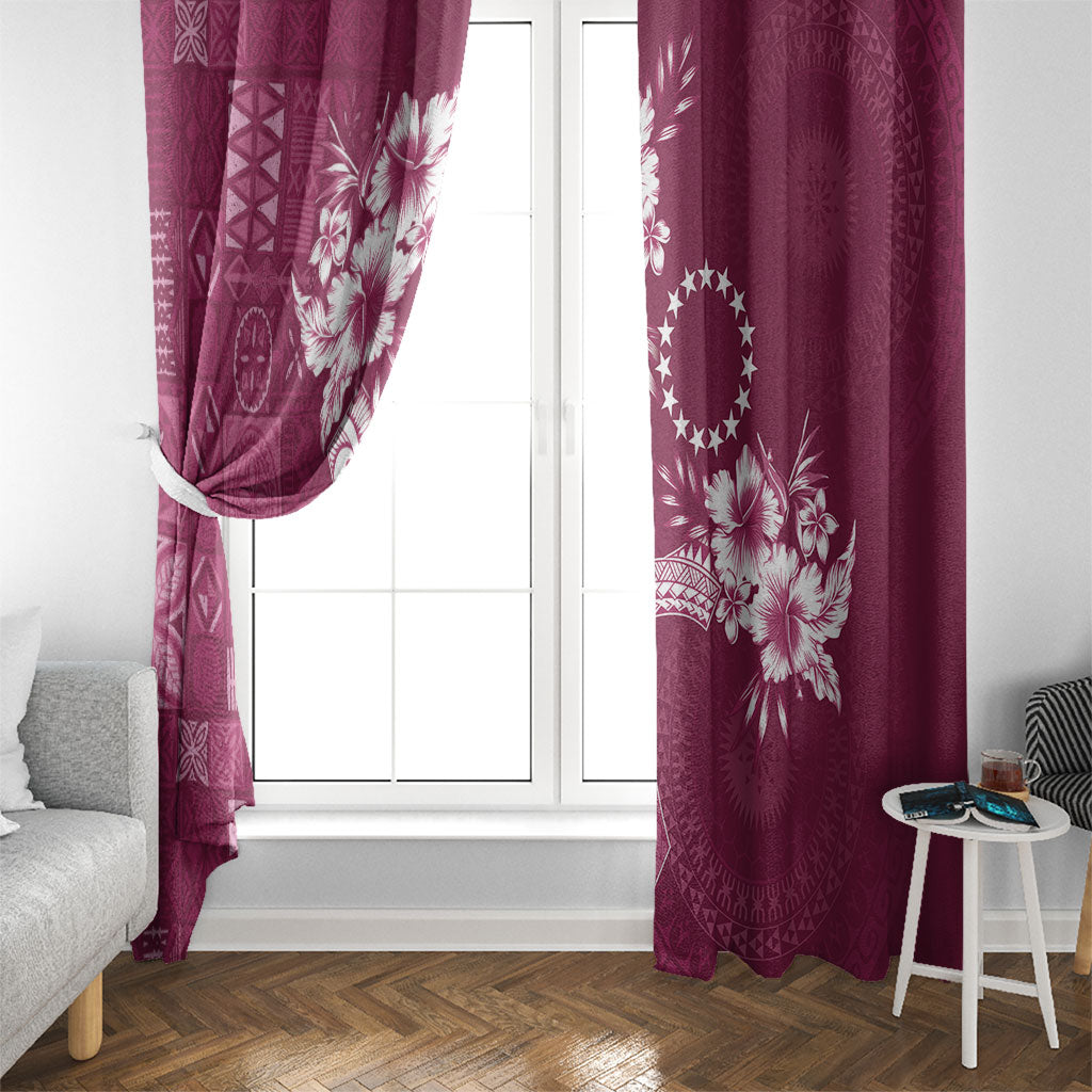 Kia Orana Cook Islands Tapa Floral With Cross Window Curtain Maroon LT7 - Polynesian Pride