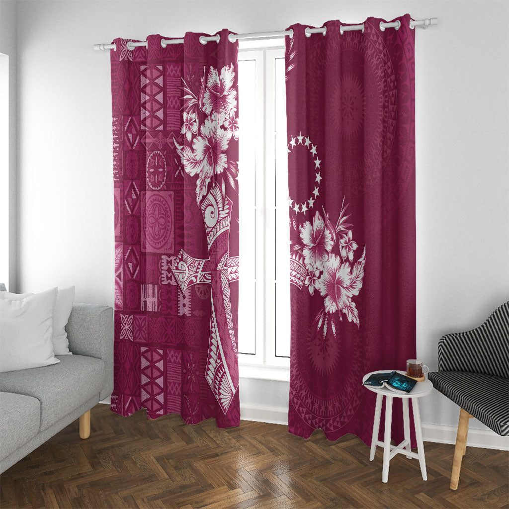 Kia Orana Cook Islands Tapa Floral With Cross Window Curtain Maroon LT7 With Grommets Maroon - Polynesian Pride
