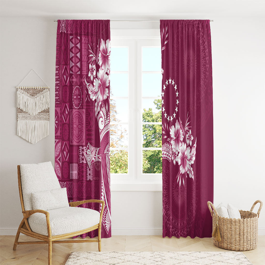 Kia Orana Cook Islands Tapa Floral With Cross Window Curtain Maroon LT7 - Polynesian Pride