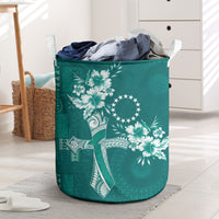 Kia Orana Cook Islands Tapa Floral With Cross Laundry Basket Deep Teal LT7 Deep Teal - Polynesian Pride