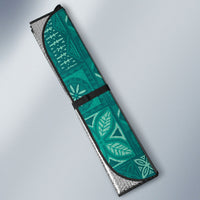 Kia Orana Cook Islands Tapa Floral With Cross Auto Sun Shade Deep Teal LT7 - Polynesian Pride