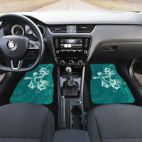 Kia Orana Cook Islands Tapa Floral With Cross Car Mats Deep Teal LT7 Set 2pcs - Front Deep Teal - Polynesian Pride