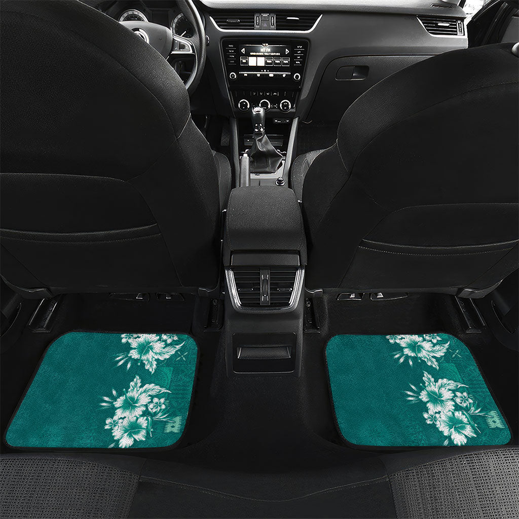Kia Orana Cook Islands Tapa Floral With Cross Car Mats Deep Teal LT7 Set 2pcs - Back Deep Teal - Polynesian Pride