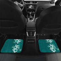 Kia Orana Cook Islands Tapa Floral With Cross Car Mats Deep Teal LT7 Set 2pcs - Back Deep Teal - Polynesian Pride