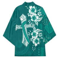 Kia Orana Cook Islands Tapa Floral With Cross Kimono Deep Teal LT7 - Polynesian Pride