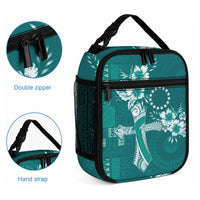 Kia Orana Cook Islands Tapa Floral With Cross Lunch Bag Deep Teal LT7 - Polynesian Pride