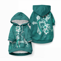 Kia Orana Cook Islands Tapa Floral With Cross Pet Hoodie Deep Teal LT7 Pullover Deep Teal - Polynesian Pride