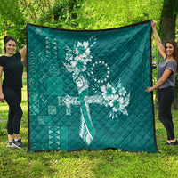 Kia Orana Cook Islands Tapa Floral With Cross Quilt Deep Teal LT7 - Polynesian Pride
