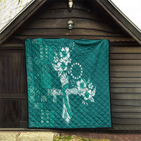 Kia Orana Cook Islands Tapa Floral With Cross Quilt Deep Teal LT7 - Polynesian Pride