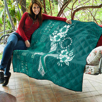Kia Orana Cook Islands Tapa Floral With Cross Quilt Deep Teal LT7 - Polynesian Pride